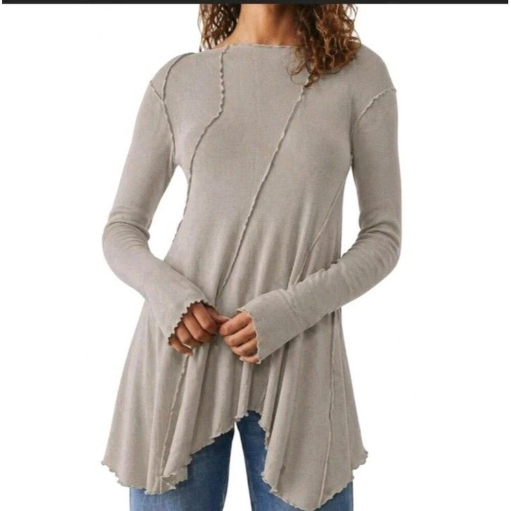 Free People Full Swing Tunic Top Taupe Beige Size M